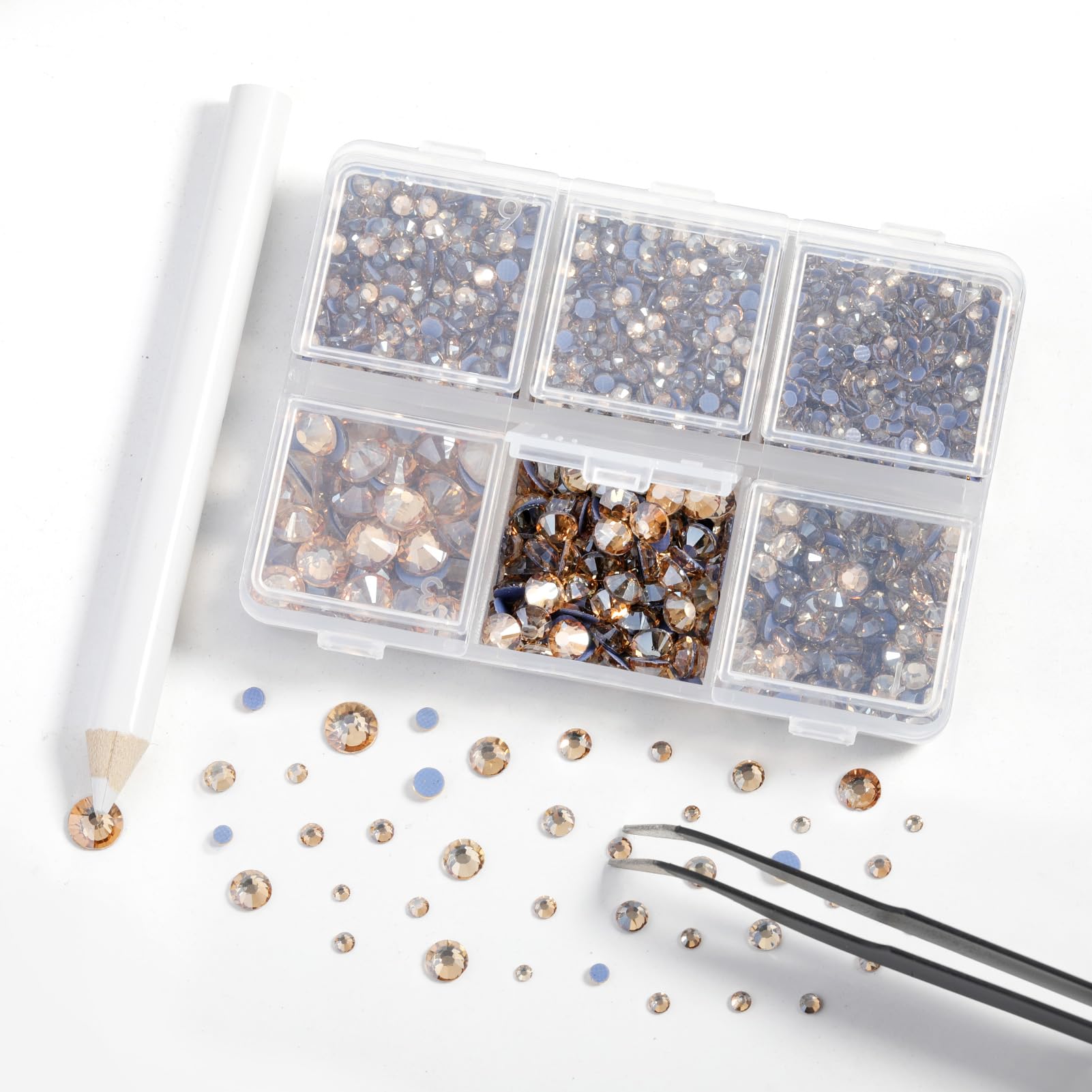 BEADSLAND Hotfix Rhinestones,4000 PCS Golden Rhinestones for Clothes Crafts Mixed 6 Sizes with Wax Pencil and Tweezers Kit,SS6-SS30,Golden Shadow - Image 3