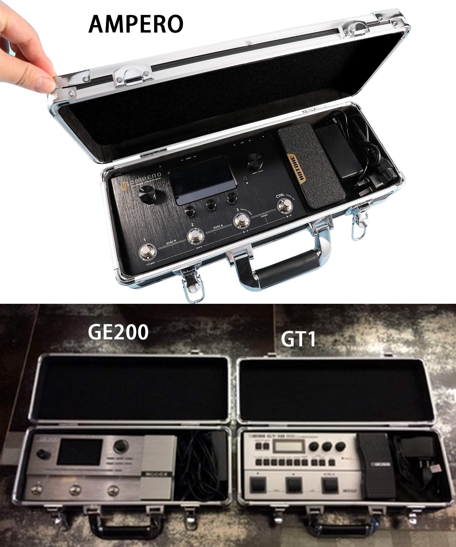 Ghost Fire Gitarren-Multieffekt-Pedalkoffer, 42,9 x 14 x 7,1 cm, mit Pedal-Montageband, stabiles Verriegelungsaluminium, T-Serie T-EC4