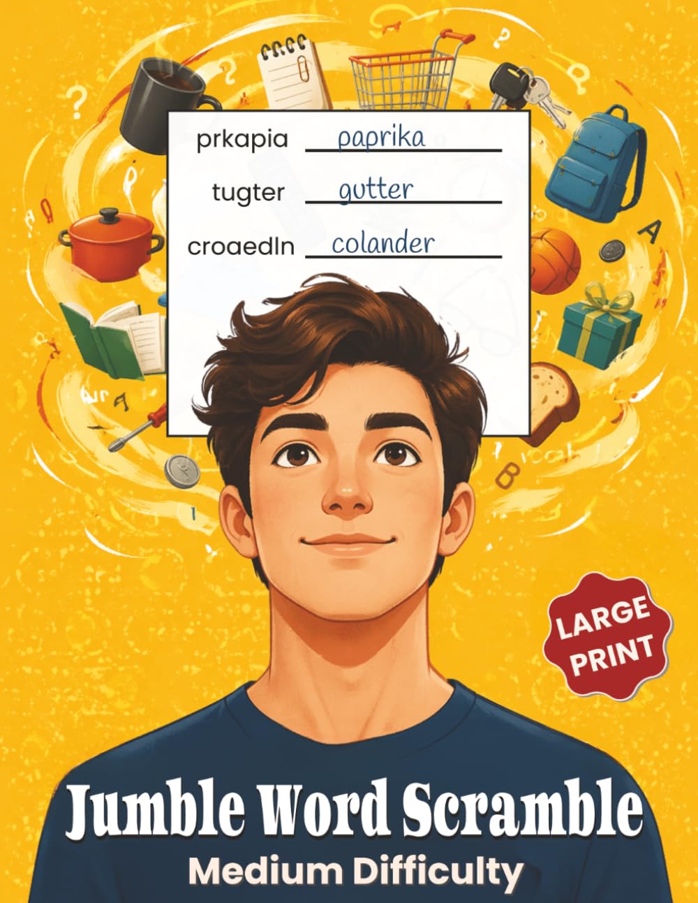 Jumble Word Scramble Puzzle Book - Medium Difficulty: 50 Word Scramble Puzzles with Bonus All Directions Word Searches | Relaxing Brain Games with ... (Large Print Jumble Word Scramble Books)