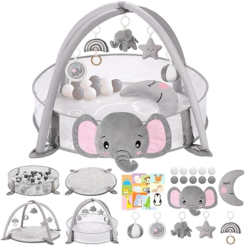 Tapete de gimnasio para bebé 7 en 1, tamaño XL, tapete para el tiempo boca abajo con almohada de apoyo, tapete de actividad para bebés y pozo de
