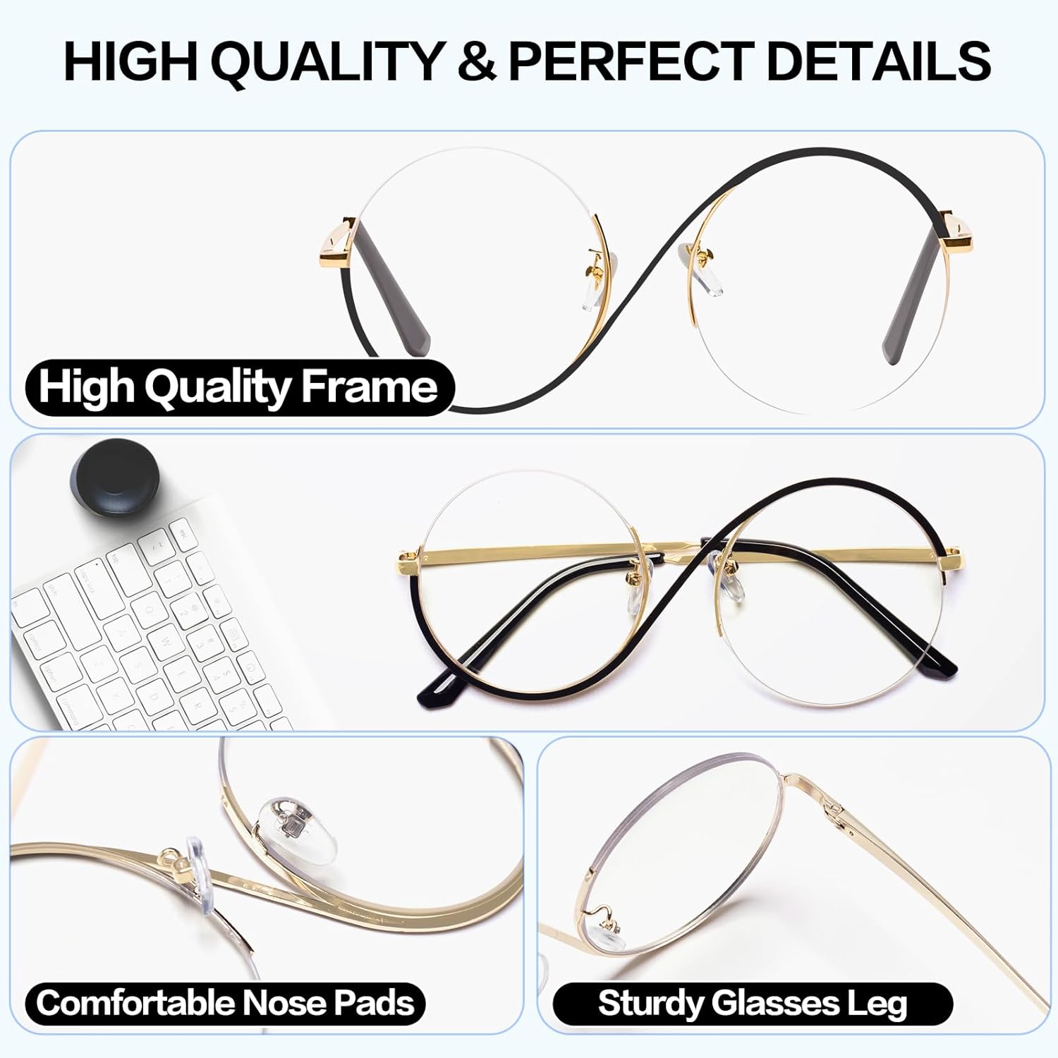 Oversized Designer Round Reading Glasses Women, Large Half Frame Anti Blue Light Reader, Anti Eyestrain Reader glass - Image 3