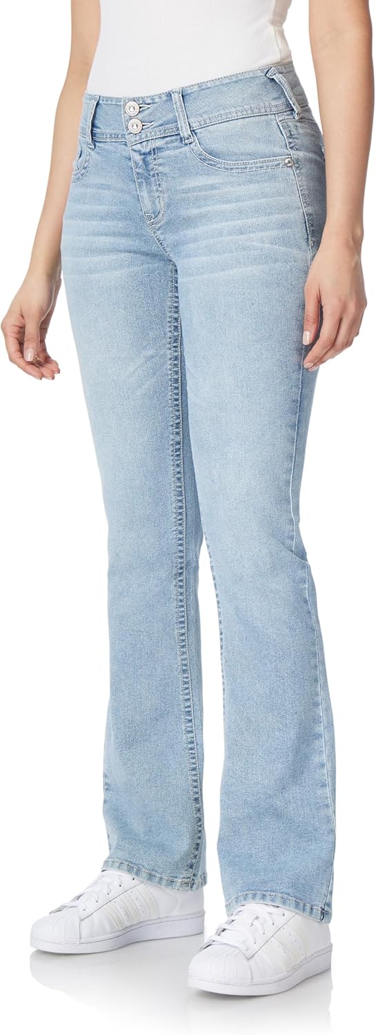 WallFlower Womens Luscious Curvy Bootcut Mid-Rise Bling Insta Stretch Juniors Jeans (Standard and Plus)