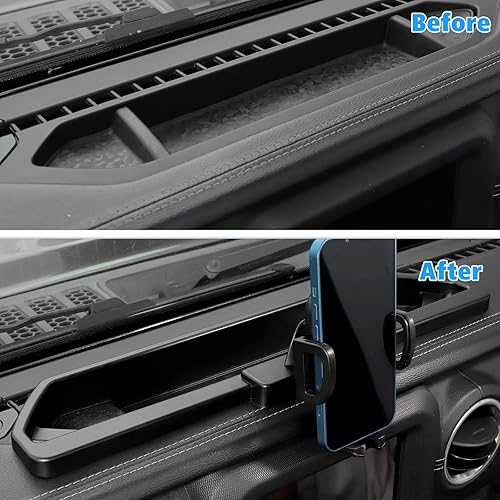 Miniatura 6 de JeCar Soporte de teléfono para tablero JL con bandeja de almacenamiento, accesorios interiores compatible con Jeep Wrangler JL JLU 2018-2023 y