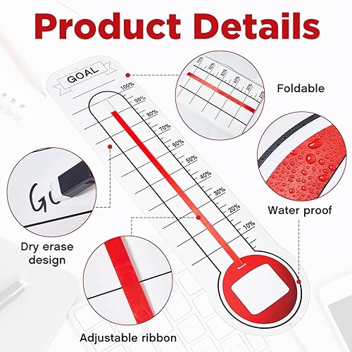 Miniatura 4 de Termómetro de recaudación de fondos para tabla de objetivos, fijador de objetivos, rastreador de objetivos gigante, rastreador de objetivos de