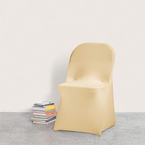 Vista 25 de Funda de silla Peomeise plegable, de elastano para banquete de boda, comedor, evento. Blanco