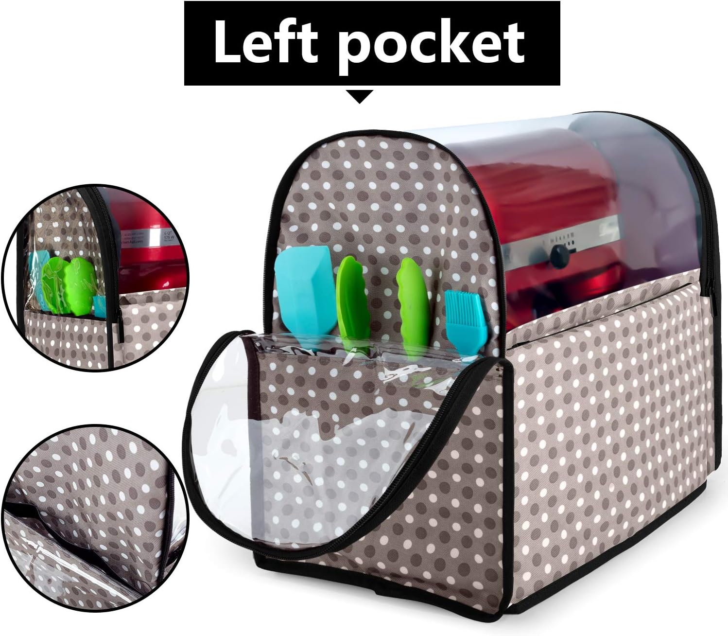 Yarwo Visible Stand Mixer Cover Compatible with 4.5-5 qt KitchenAid Mixer, Dust Cover with Multiple Pockets for Extra Kitchen Accessories, Dots