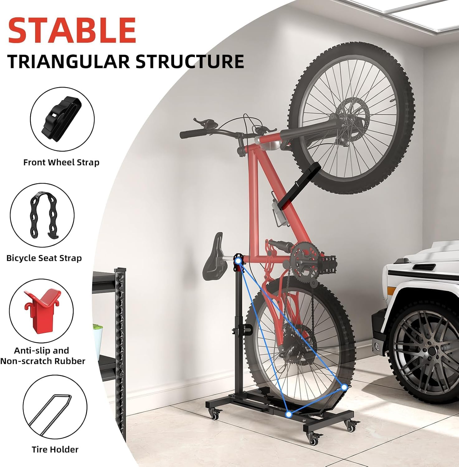 Support de sol de vélo réglable, support de vélo autonome, support de vélo pour VTT, VTT, vélo de course, largeur de pneu jusqu'à 8,5 cm