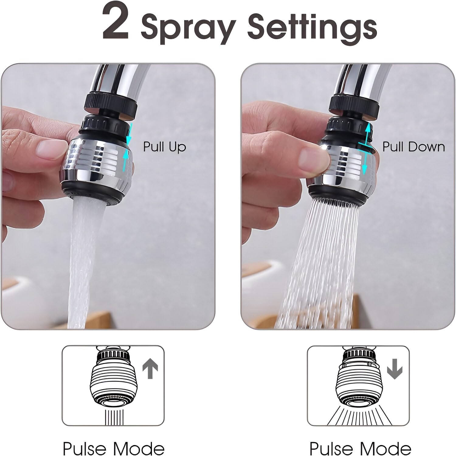 Amillee Swivel Faucet Sprayer Head Nozzle with Adapter, 360° Rotating Dual-Mode Aerator Spray Head Replacement for Kitchen & Bathroom Sink, 2 Spray Settings – Black (FAUCET-HEAD-D) 1