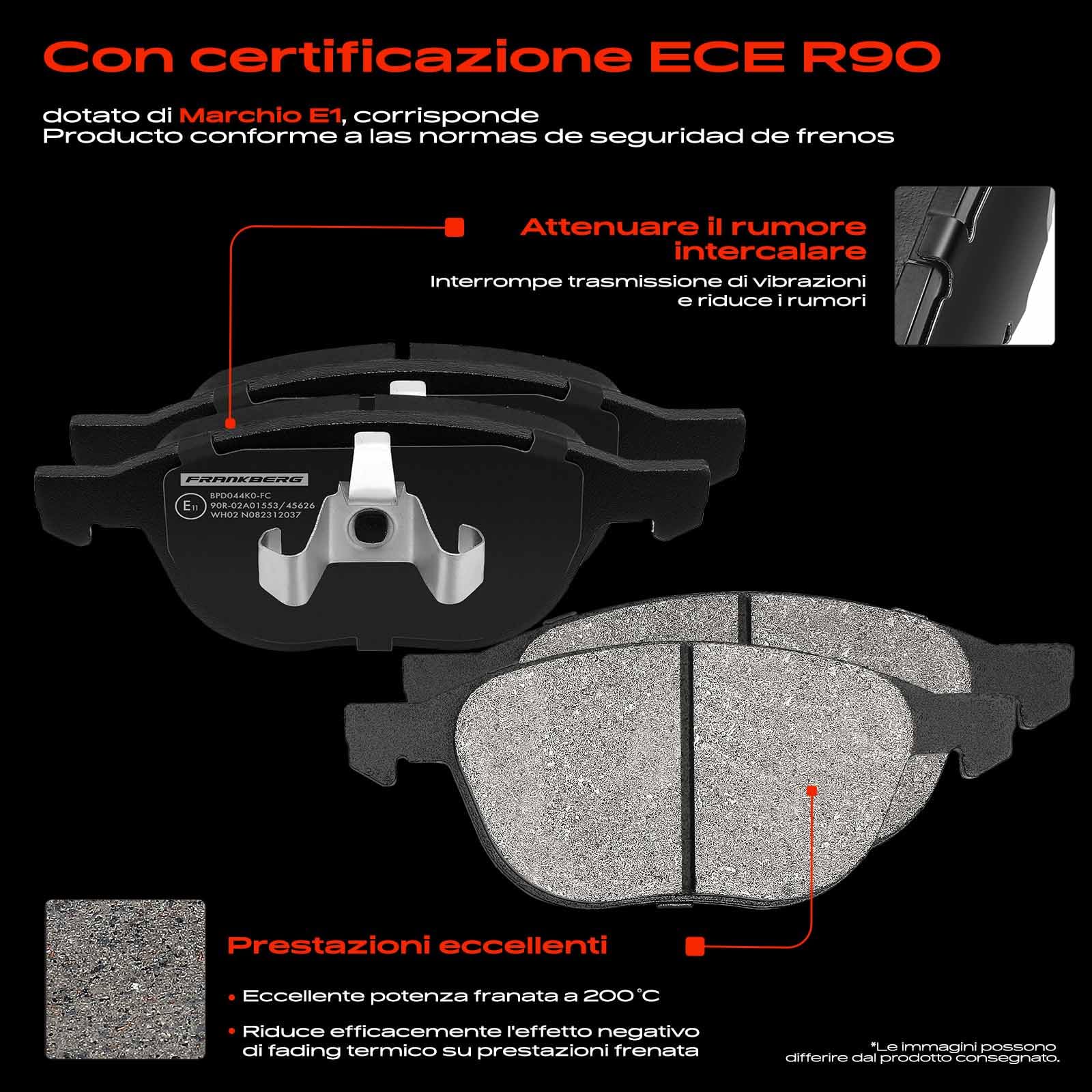 Frankberg Set di pastiglie dei freni incl. 4x Pastiglie dei Freni Anteriore Compatibile con i20 Coupé GB i20 GB IB Rio III UB i20 BC3 BI3 Rio IV FB SC