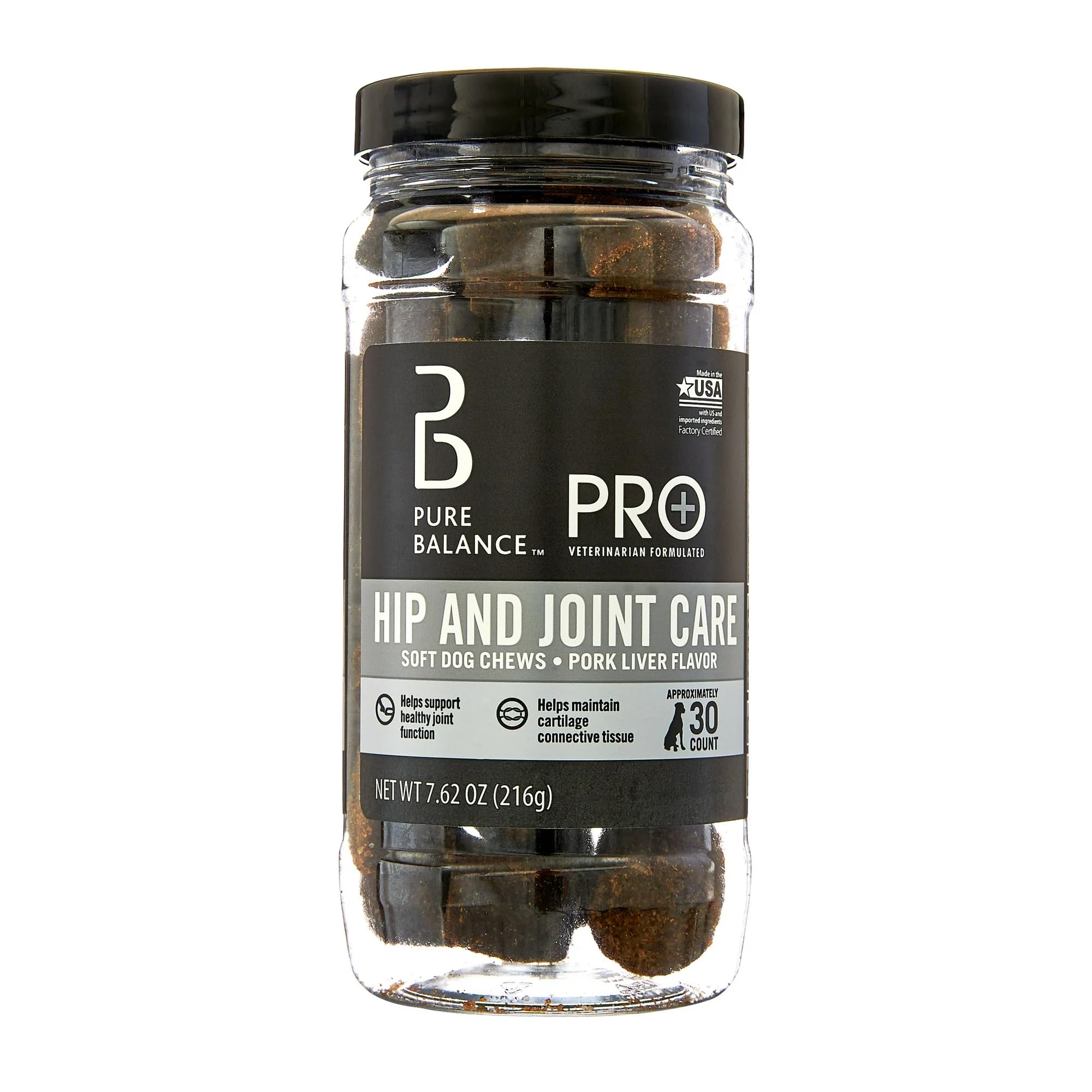 Pure Balance Pro+ Veterinarian Formulated Flex Care Soft Chews for Dogs, Glucosamine, Chondroitin, MSM, EPA & DHA, Hip & Joint Health Supplement, Pork Liver Flavor, 30 Count (30 Count Soft Chews)