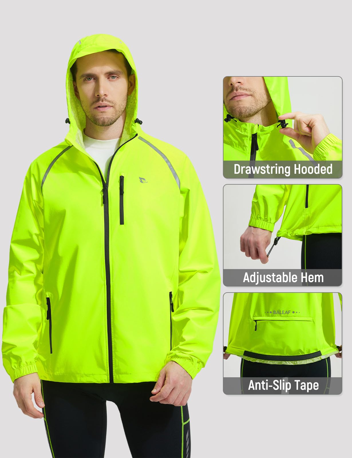 baleaf Veste de Cyclisme pour Homme Plus Longue, Imperméable Respirante Randonnée Running Coupe Vent Légère anti Pluie Grand Tall