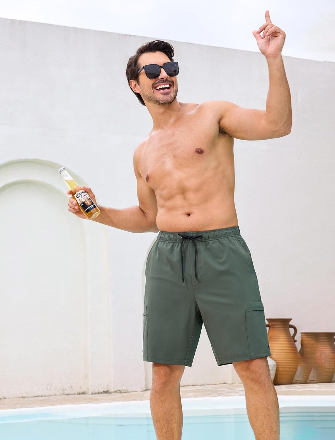 SILKWORLD Mens Swim Trunks with Compression Liner 9" Cargo Pockets Swimsuit Quick Dry Athletic Bathing Suits for Pool Beach - Image 5