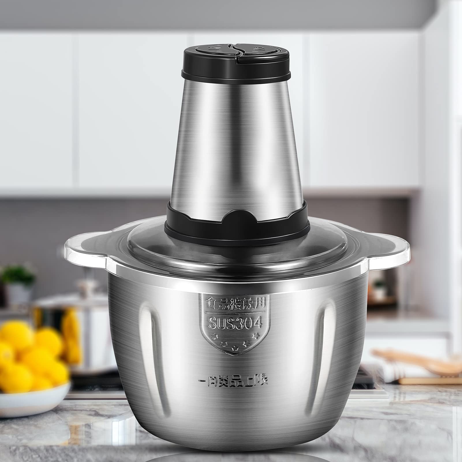 Kavolet Hachoir électrique en acier inoxydable 2L, 2 vitesses, 4 lames, pour viande, fruits, légumes, fruits secs, fromage