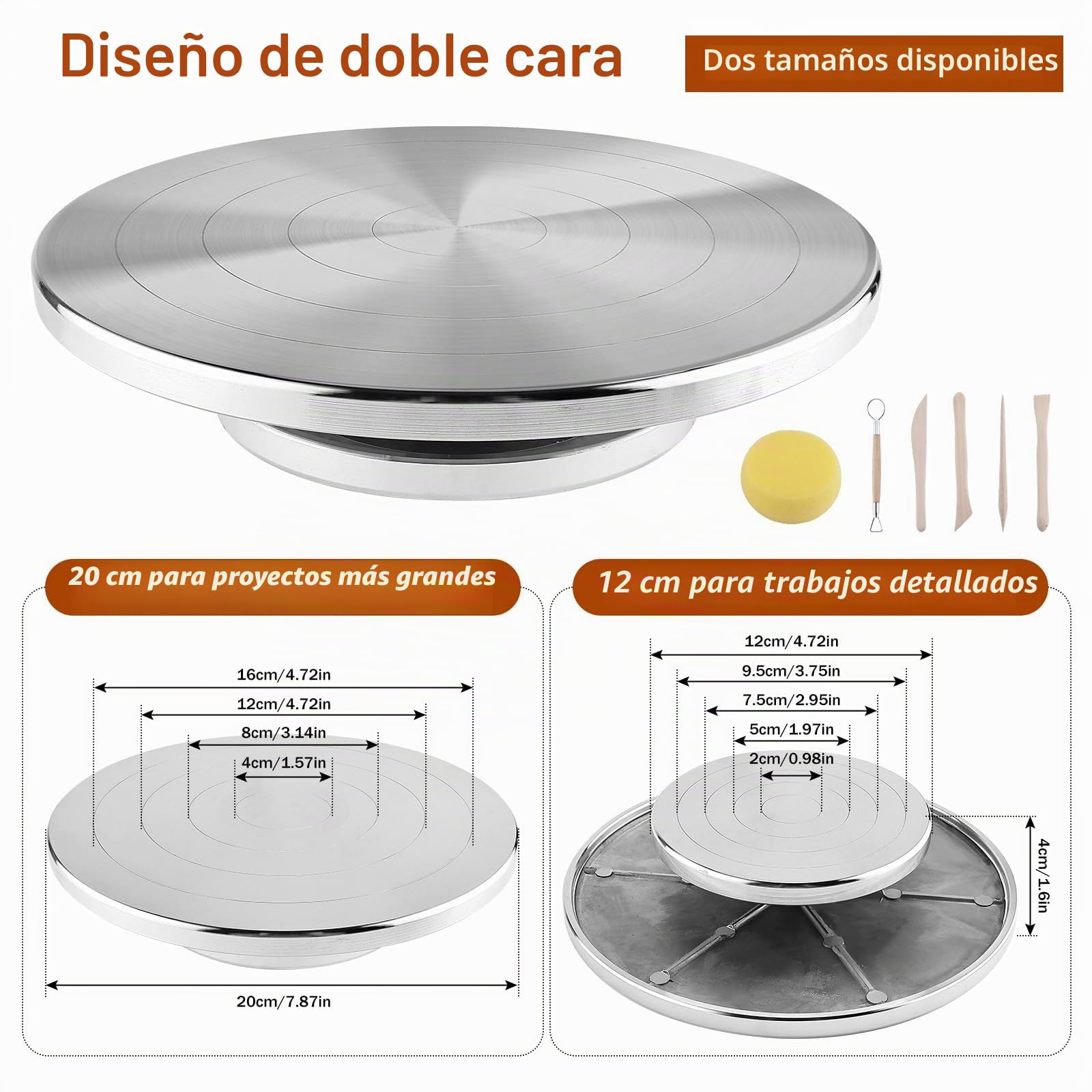 Homtone Torno de alfarero giratorio de 20 cm con juego de herramientas, rueda de alfarería de doble cara, rueda de bandas de metal de aleación de aluminio de alto rendimiento, para giro manual