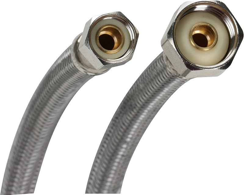 B1F20 Faucet Connector, Braided Stainless Steel - 3/8 Female Compression Thread x 1/2 F.I.P. Thread, 20-Inch Length