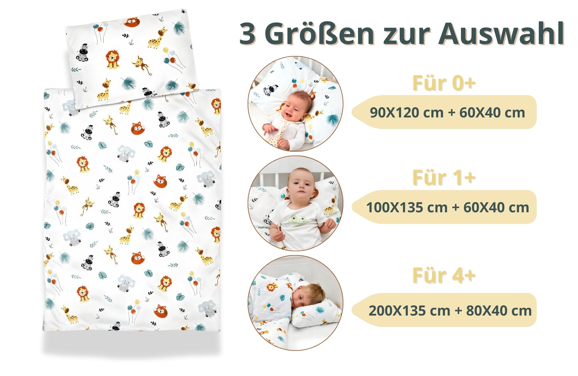 Totsy Baby Trapunta per bambino cotone 100x135 - piumono culla neonato set Imbottitura per piumone 100 x 135 cm con cuscino 40 x 60 cm per ragazzi e ragazze Oeko-Tex Safari