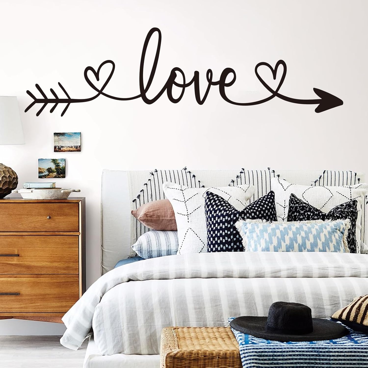 Couples Quotes Wall Decals for Bedroom: Inspirational Love Wall Stickers for Home Bathroom Living Room - Love Arrow 45" X 12.6"