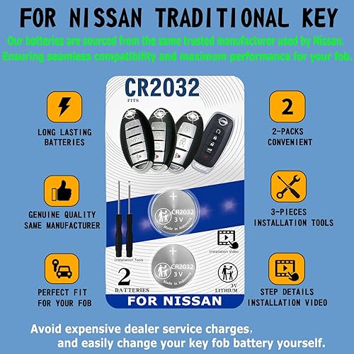 Miniatura 3 de uuam CR2032 2032 - Carcasa de repuesto para llavero remoto CR2032 2032 para Nissan (2007-2022+) 370Z Altima Armada GT-R Kicks Leaf Maxima Murano