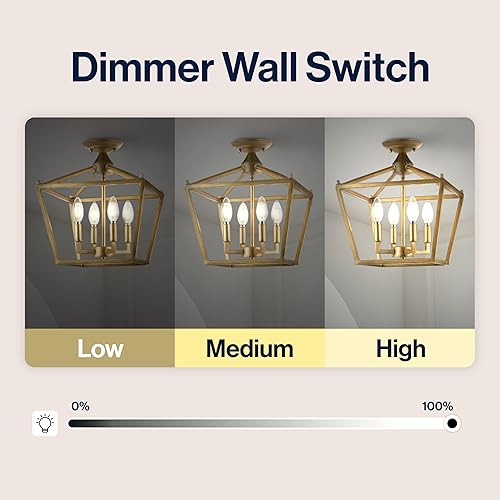 Miniatura 5 de JONATHAN Y JYL7610B 12" Luz de techo de montaje semiempotrado moderna de granja, lámpara de 4 luces de latón dorado, lámpara de pagoda para techos