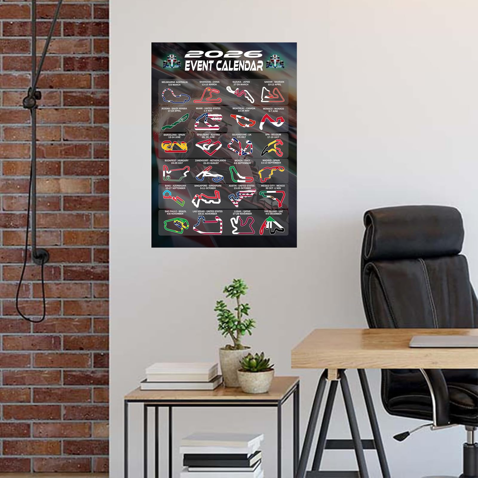 Calendario F1 2026 Poster Formula 1 Regali F1 Merce in Esposizione Layout della Pista e Cronologia Calendario Avvento Formula 1 Decorazione per Camera da Letto, Soggiorno e Ufficio Regali per Tifosi