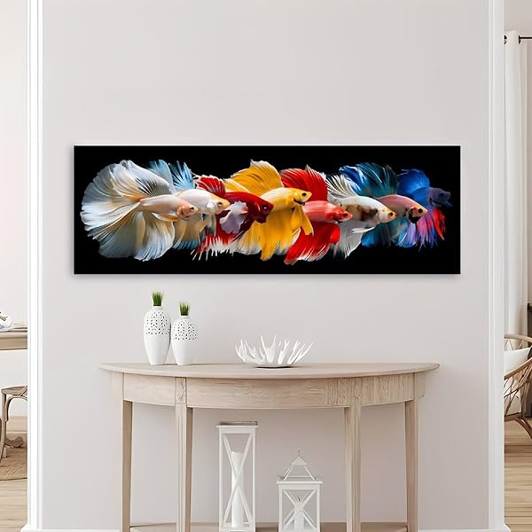 Toile murale rustique colorée avec poisson Betta – 30,5 x 61 cm – Poster sans cadre – Décoration de maison et de bureau pour salon, chambre, cuisine et café - 4
