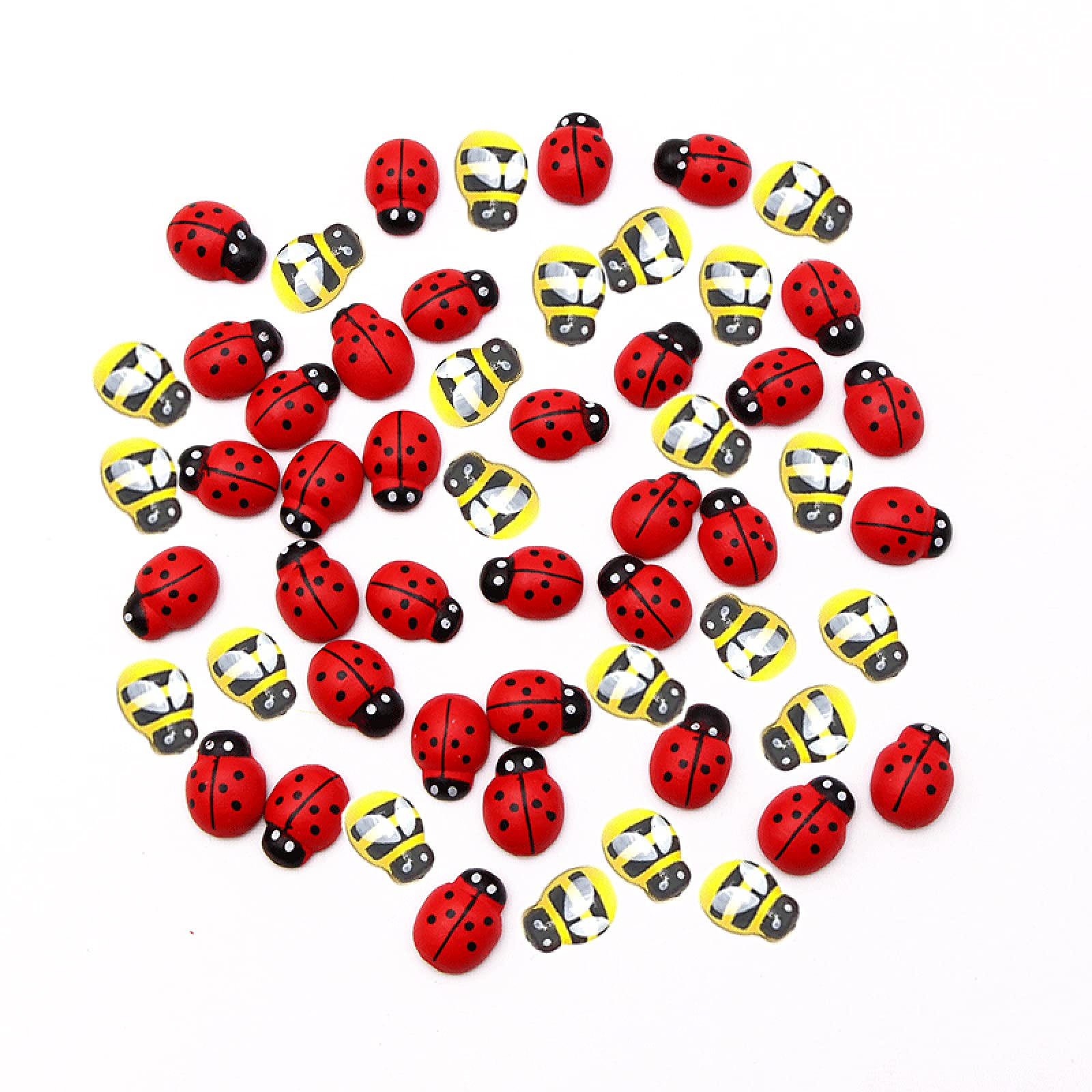BLBK 100 PCS Self Adhesive Wooden Bumble Bee & Ladybugs Craft Card Toppers, Flat Back Stickers for DIY Decoration
