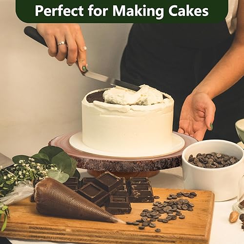 Miniatura 5 de Caydo Soporte de madera para tartas de 12 pulgadas, giratorio de madera redonda natural para decoración de mesa de boda, decoración de centros de