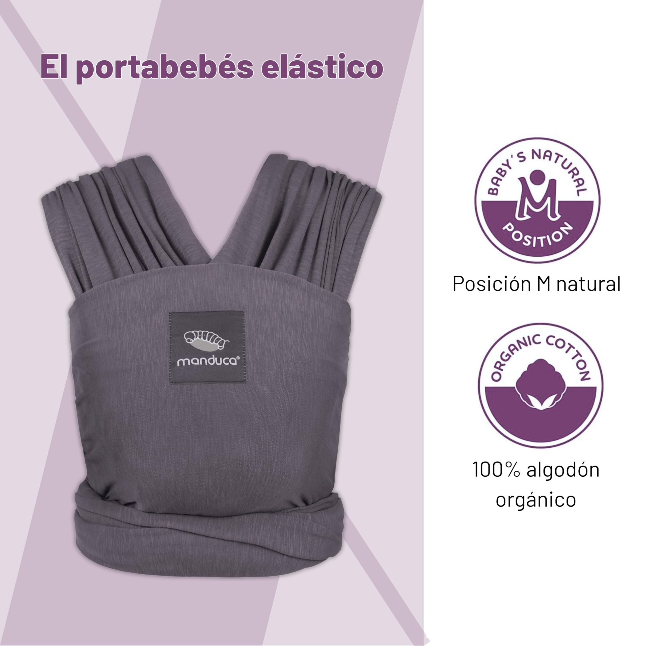 manduca SLING Fular Portabebes Bandolera elástica/Fular Porta-Bebé, Algodón Orgánico, para recién nacidos y niños pequeños (3,5-15kg) - Slate