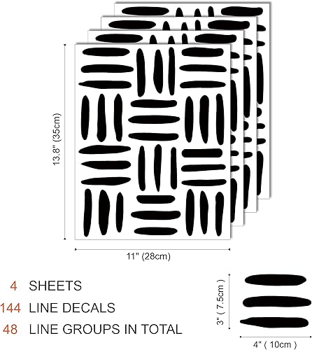 Vista 30 de Calcomanías de pared abstractas de vinilo negro de línea irregular gruesa, calcomanías bohemias modernas para despegar y pegar, 120 rayas verticales