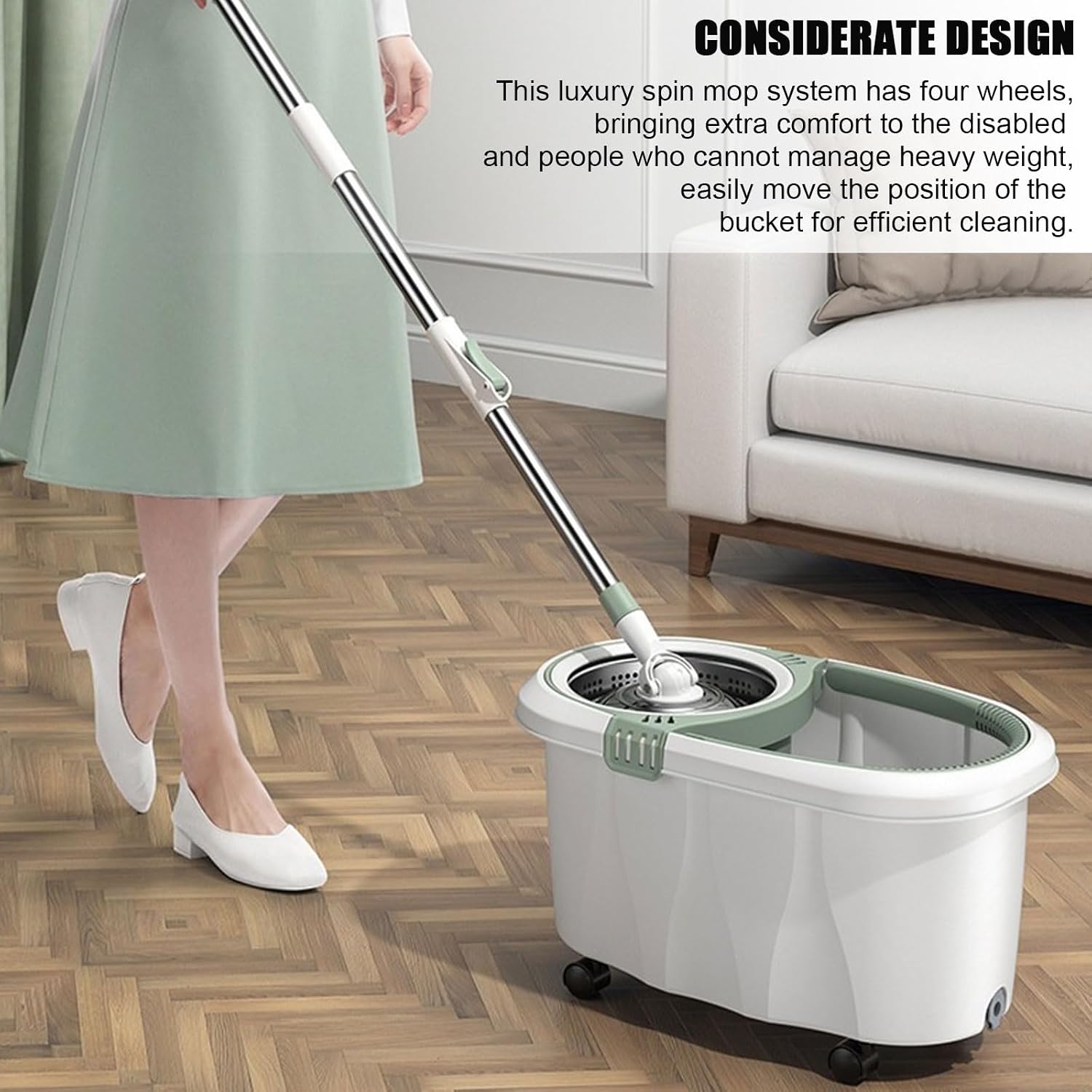 Mop and Bucket with Wringer Set, 360° Spin Microfiber Mop and Detachable Inner Bucket, Easy Moving with Wheels for Home Floor Cleaning, Hardwood, Laminate, Marble, Tile & Wall