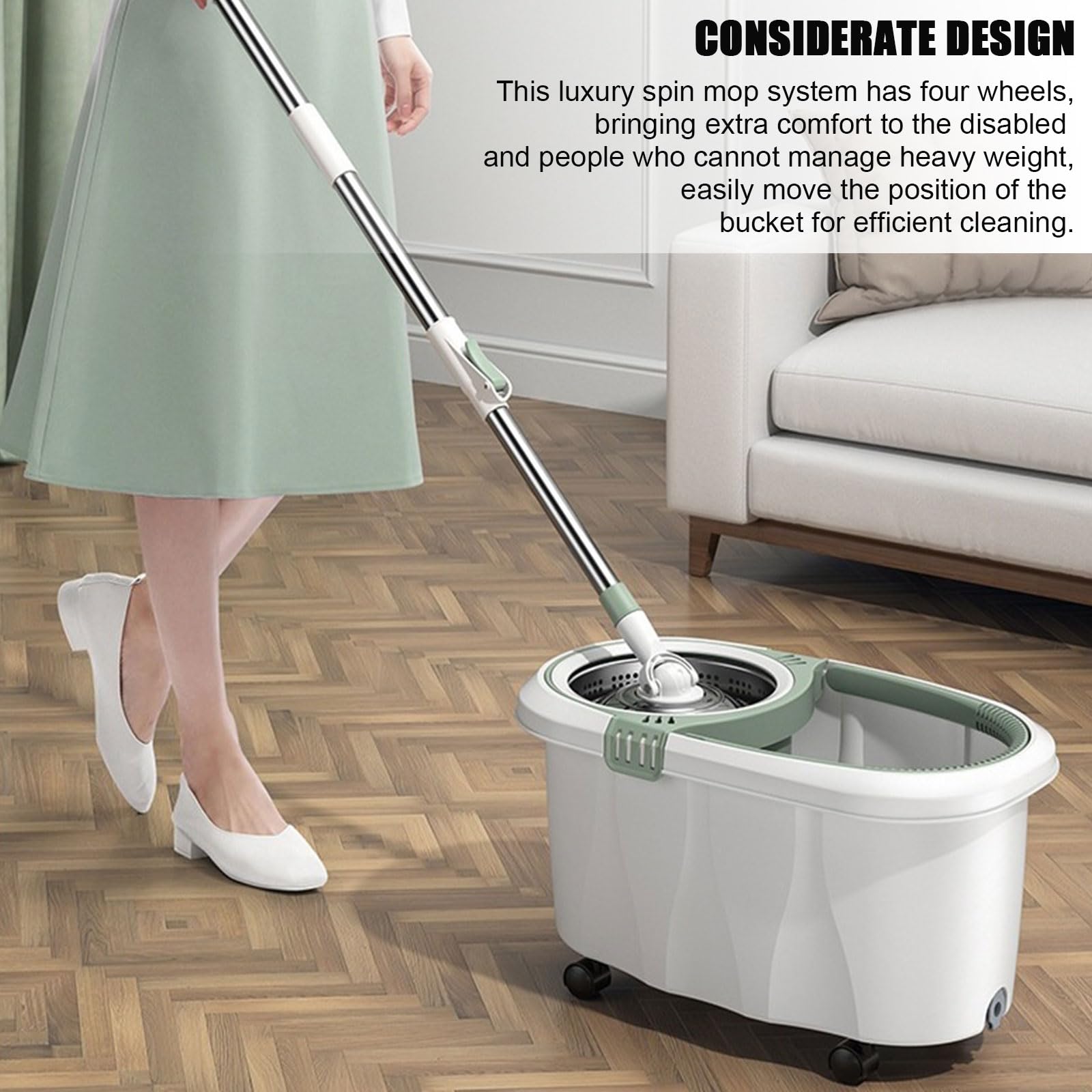 Juego de fregona y Cubo con escurridor, Fregona de Microfibra giratoria de 360° y Cubo Interior Desmontable, Fácil de Mover con Ruedas para Limpieza de Pisos del hogar