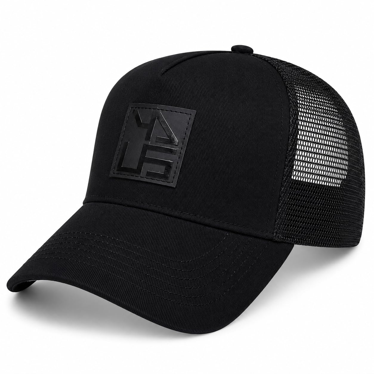 YAUS Patch Logo Trucker Cap, Black, Size Large | Hook and Loop Closure