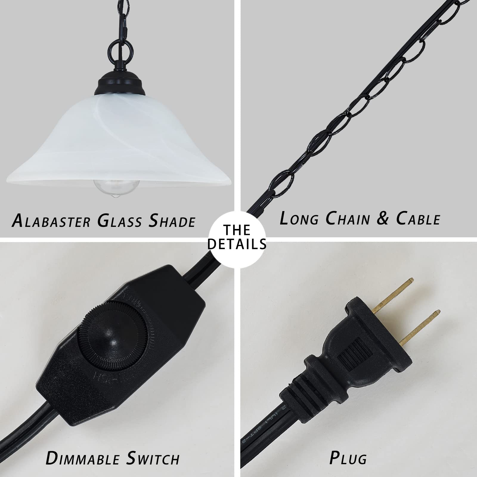 SHENGQINGTOP Plug in Pendant Light Alabaster Glass Shade