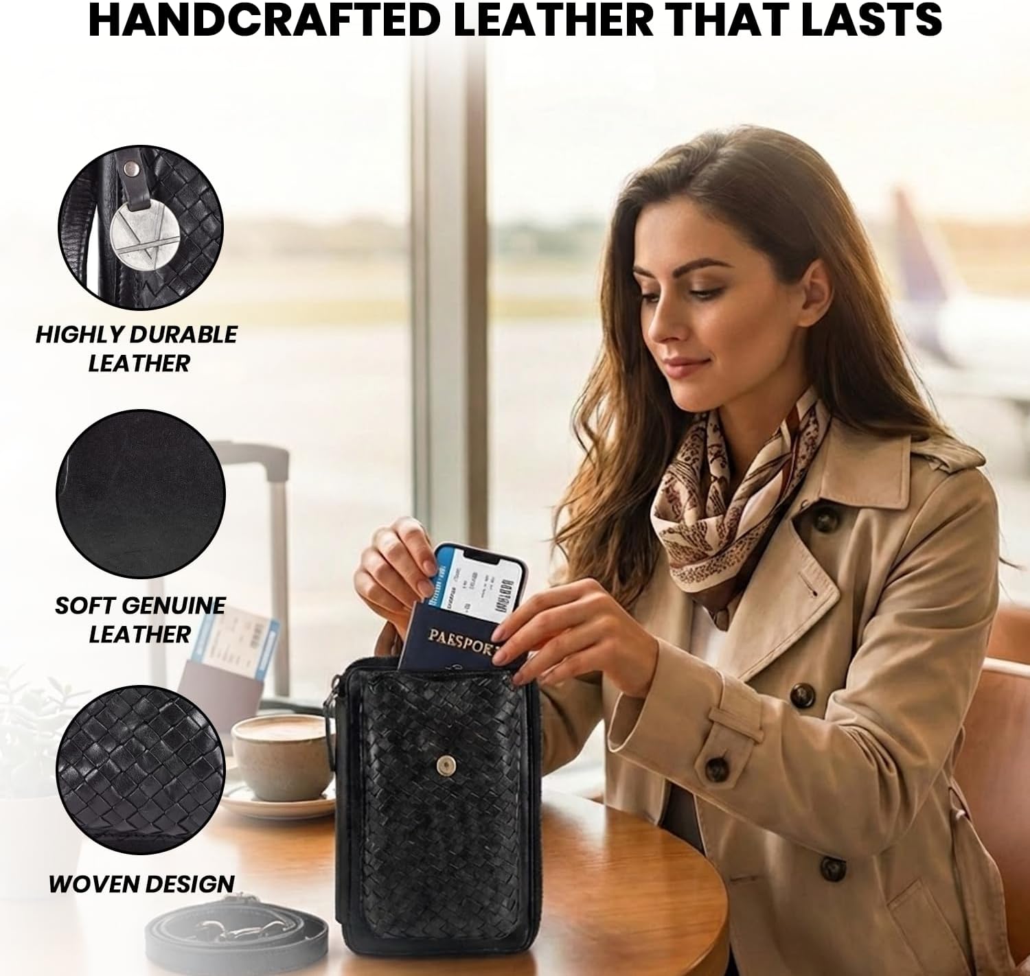 Genuine Leather Small Leather Crossbody Bags For Women Cell Phone Purse With Adjustable & Detachable Strap - Image 3