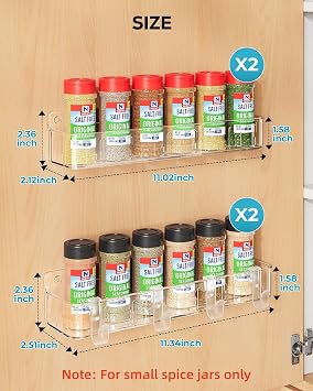 Nieifi Spice Rack Wall Mount, 4 Pack Clear, 2 Depth, Screw/Adhesive