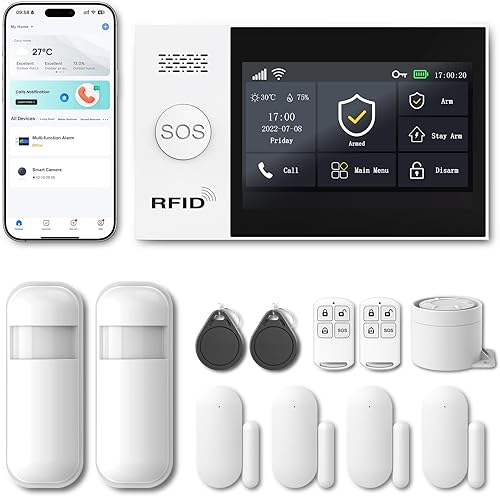 PGST Sistema de alarma para seguridad del hogar, bricolaje, pantalla táctil, detección de movimiento, sensores de contacto, sirena inalámbrica,