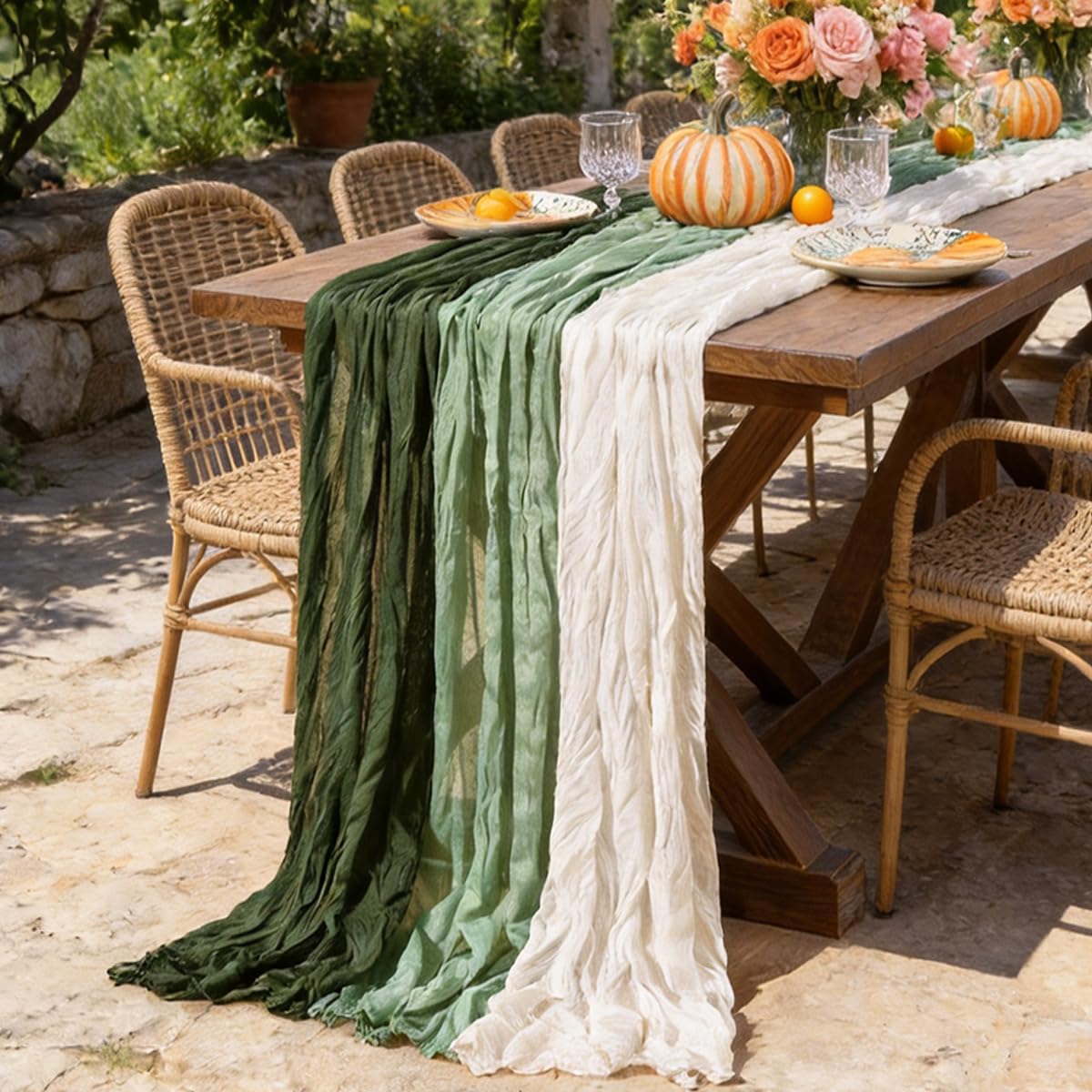 Cheesecloth Table Runner Fall Boho 3pcs Mix and Match Wedding Decor