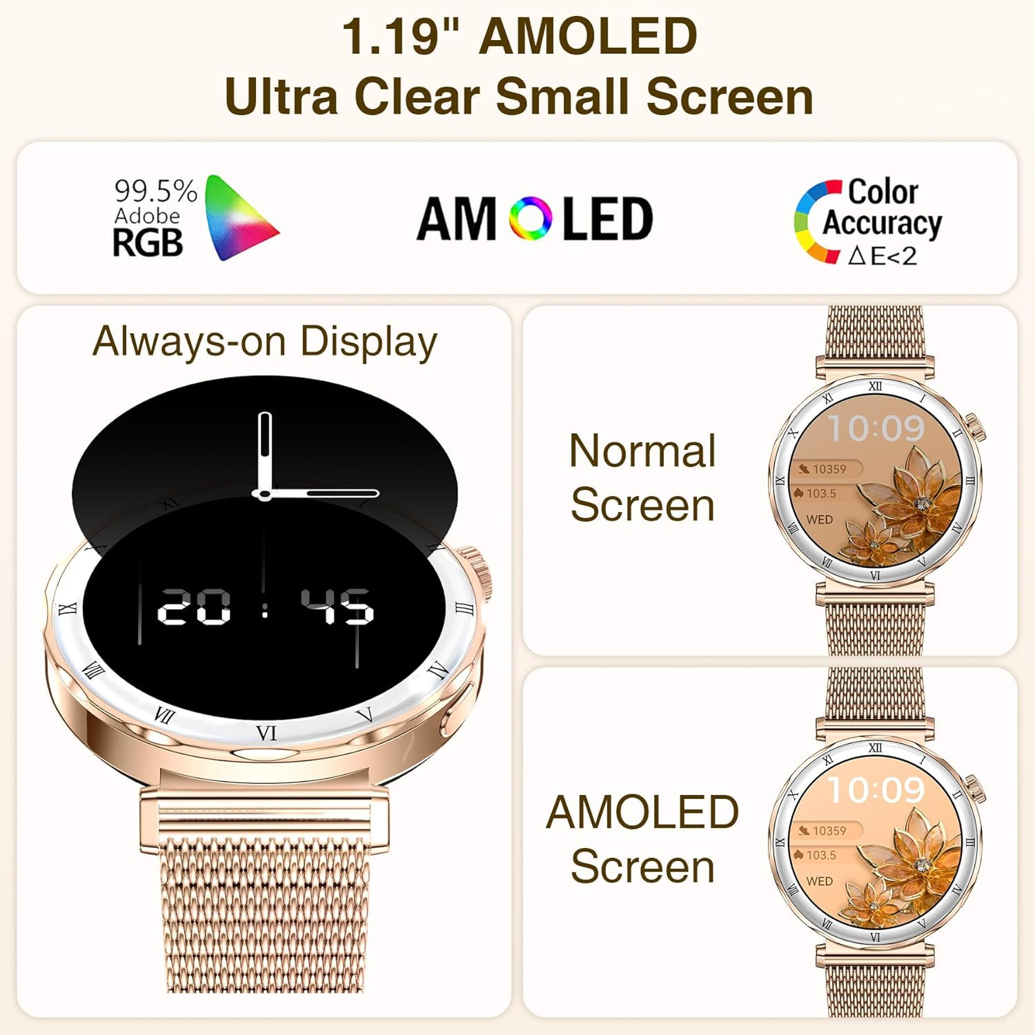Smart Watches for Women (Answer/Make Calls),1.19" AMOLED Slim Smartwatch with Heart Rate/Sleep Monitor,120+ Sport Modes Fitness Tracker with Bluetooth for iOS/Android Rose Gold - Image 2