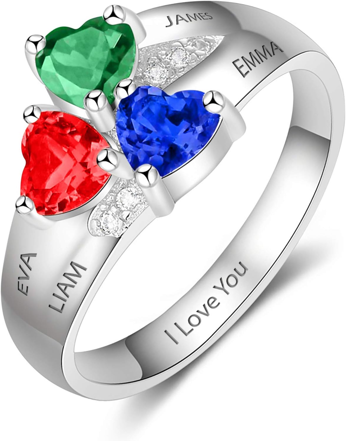 GLAMCARAT Sterling Silver Personalized Birthstone ring customized engraving fine jewelry for women mothers ring