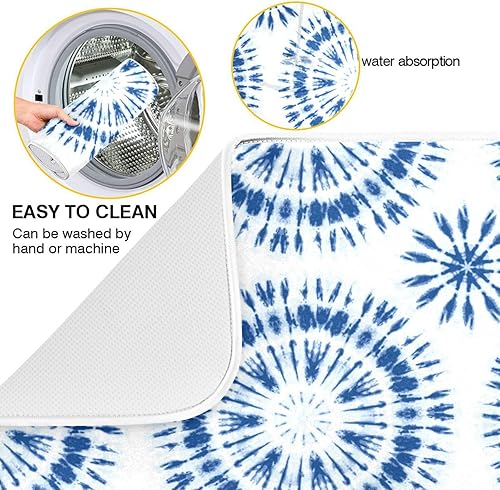 Miniatura 3 de Indigo Tiedye Sunburst Dish Mat Washnable Absorbent Kitchen Counter Gadgets Dish Drainer Mats Tapete Para Cocina 16'' x 18''