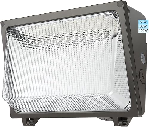 Xbuyee 100W LED Wall Pack Light with Photocell, 100W80W60W Switchable, 5000K Daylight 120-277V IP65, Dusk to Dawn Outdoor Lighting Fixture, Exterior