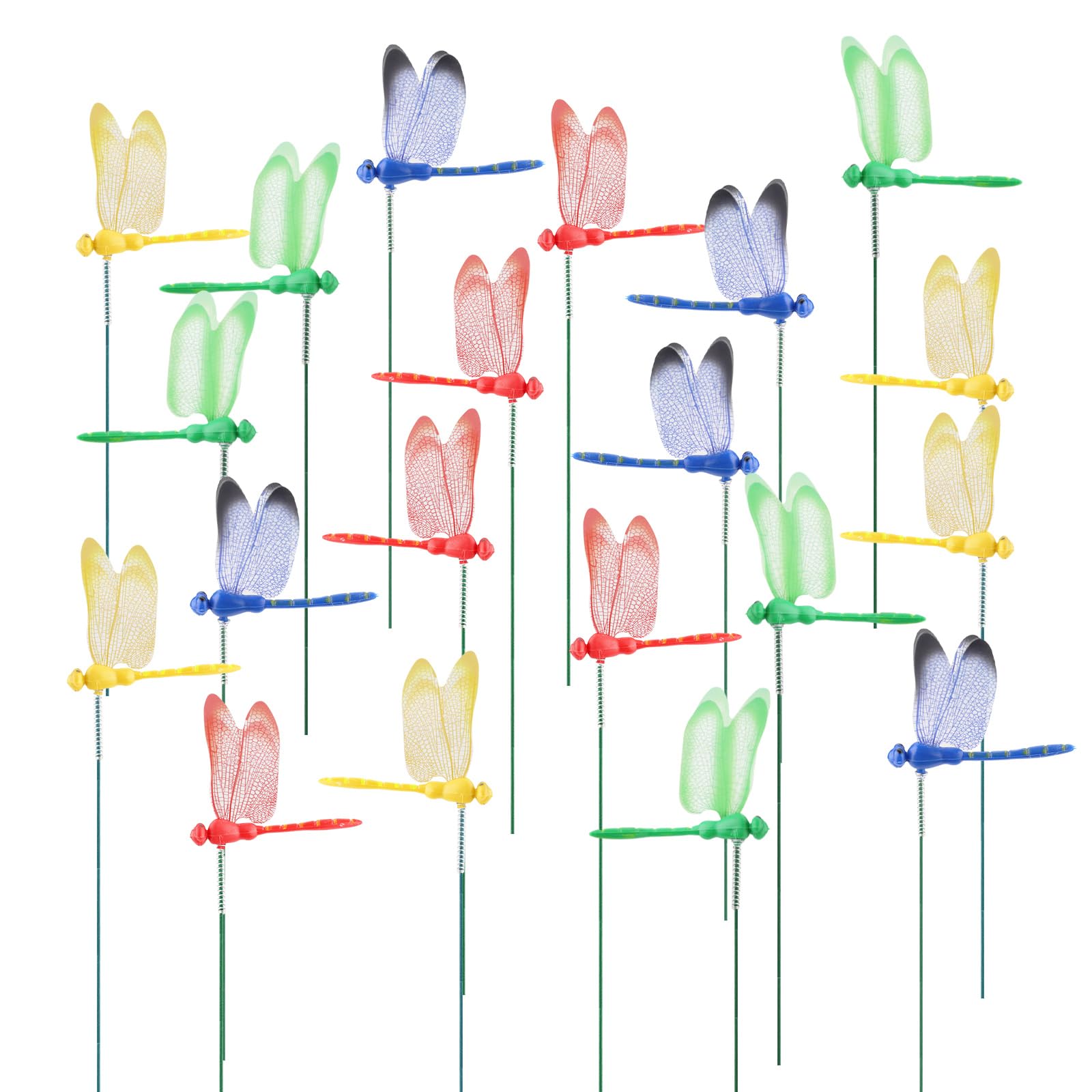 20 Pieces Realistic Dragonfly Clip Rod Stakes, 3D Fake Dragonfly Decoy Decor Repellent Colorful Ornaments Simulation for Garden Patio Outdoor (20 Pieces)