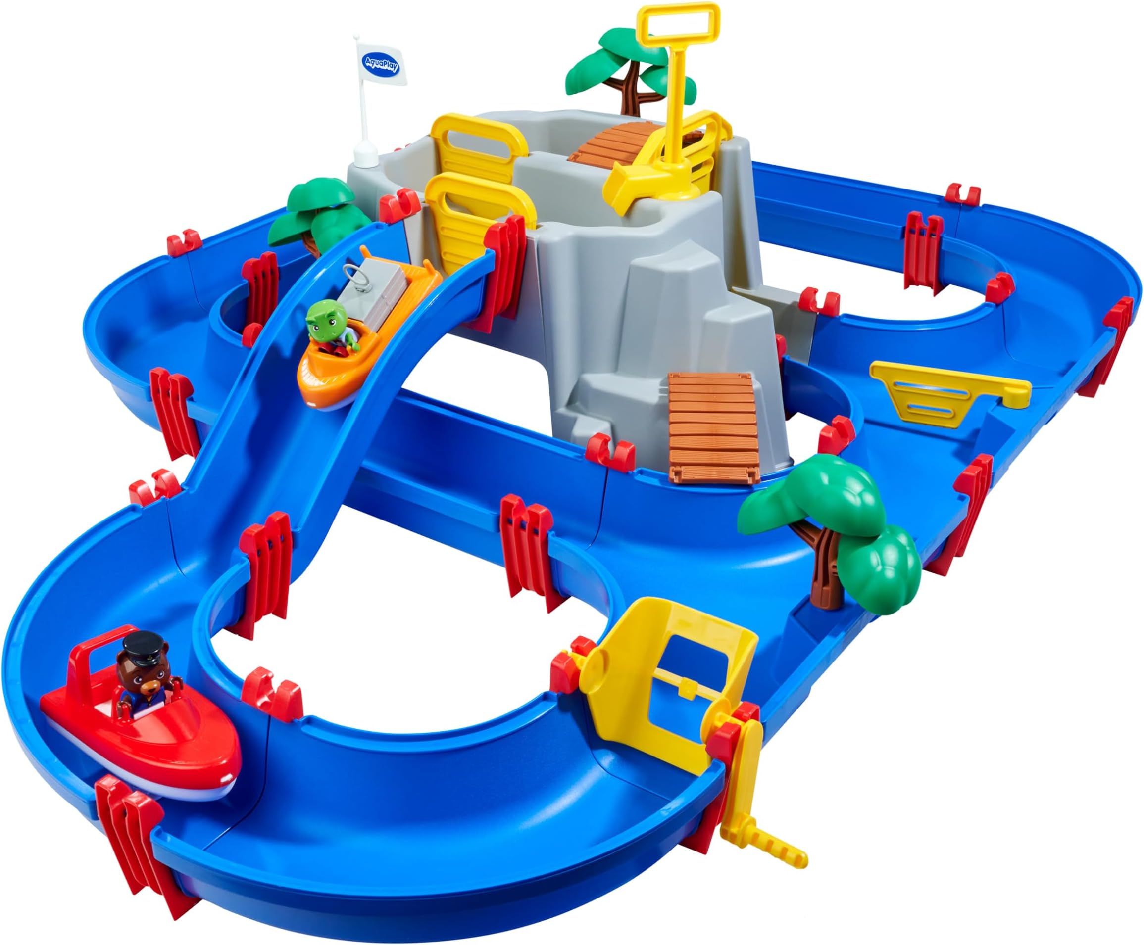 Mountain lake water ride set - 42-piece play set Mountain lake playset with waterfall and secret cave, water play fun incl. 3 animal figures and 2 boats, for children aged 3 years and over