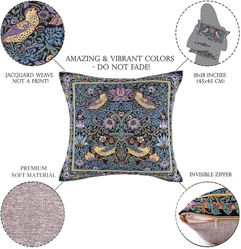 Miniatura 6 de STP GOODS Funda de almohada de algodón y poliéster William Morris, funda de almohada con cremallera oculta, 45  17.7 in, decoración bohemia ideal