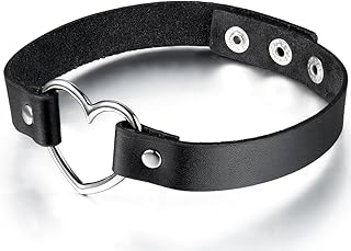 JewelryWe Adjustable Leather Choker Sexy Collar Punk Emo Heart Charm Choker Necklace for Girls Lady Women, for Halloween, ...