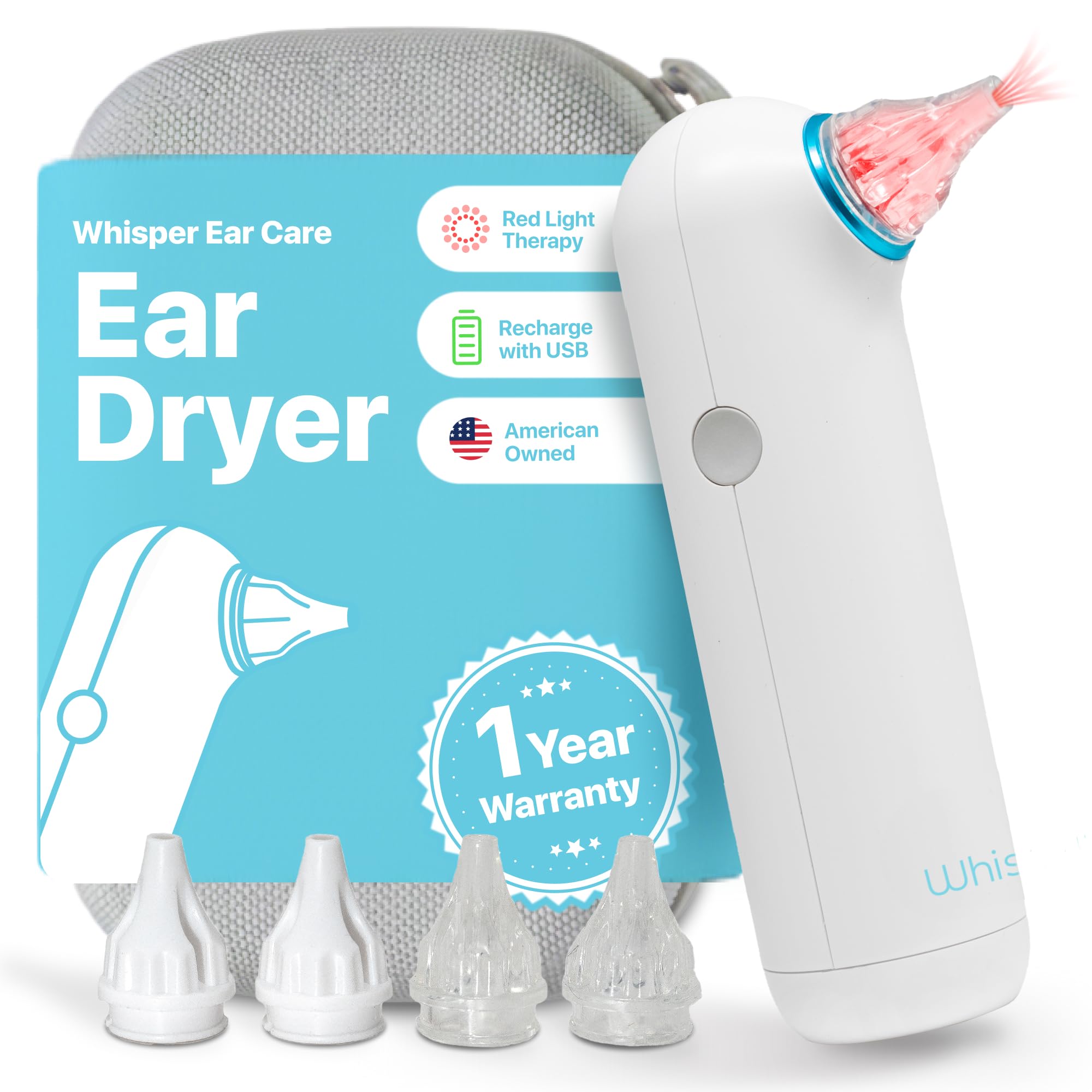 Sponsored Ad - Ear Dryer + Case | USA | 1 Year Warranty | Rechargable Ear Water Drying Aid with Red Light Therapy Delivers Gentle Warm Air to the Ear to Combat Annoying Swimmers Ear Infections as a Ear Fluid Remover
