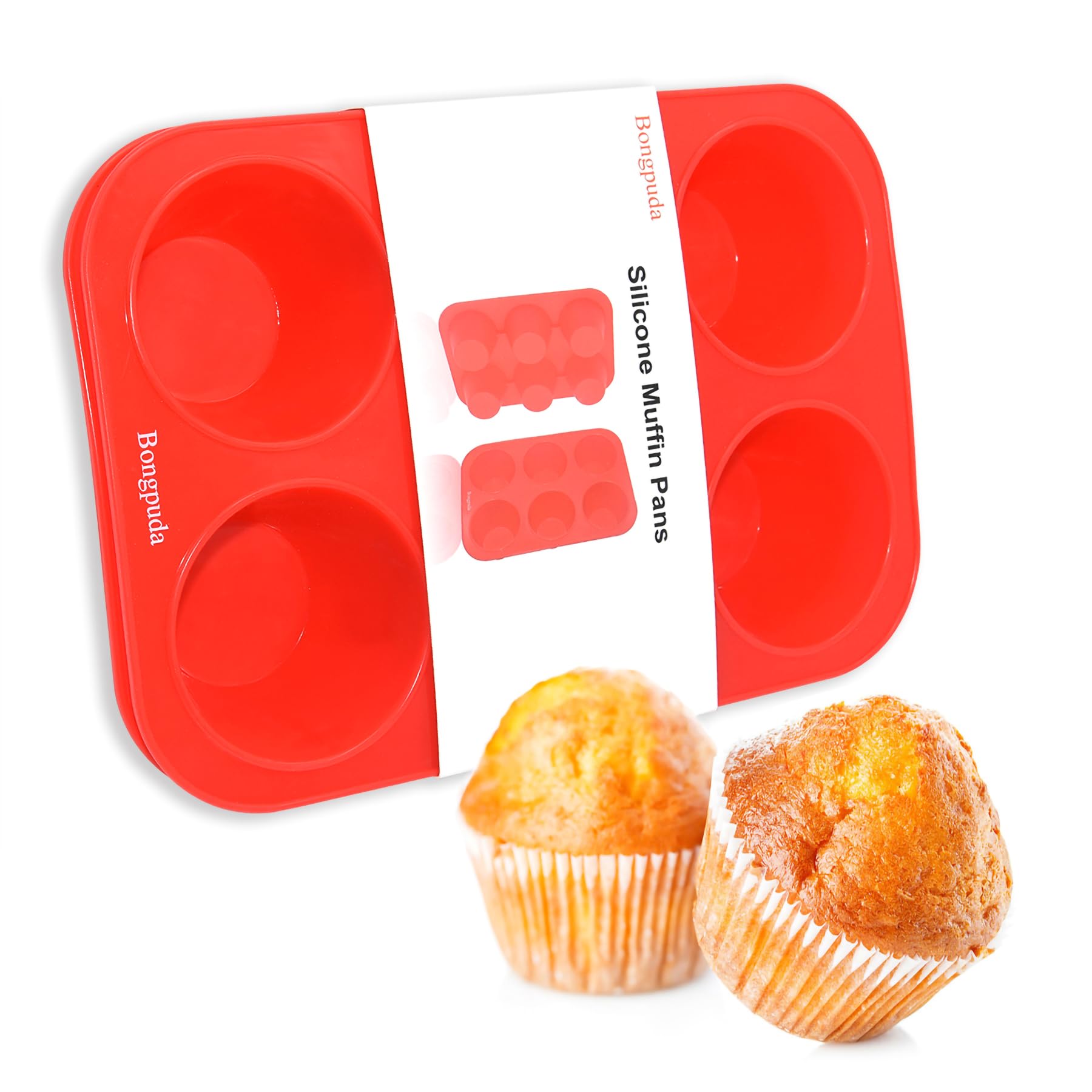 Molde para magdalenas de silicona antiadherente, 6 tazas, molde de silicona de grado alimenticio para magdalenas grandes y mini pasteles, cada taza tiene capacidad para 5 onzas, 2 unidades