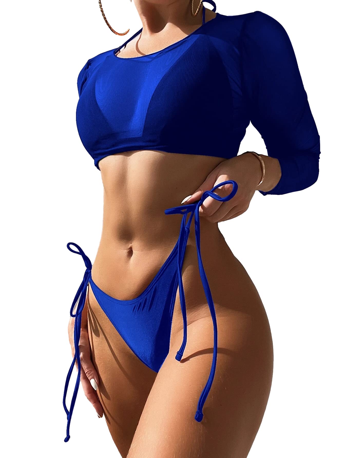 LilosyPadded Adjustable Crop Rash Guard Tankini Women Long Sleeve Swimsuit 2 Piece Bathing Suit