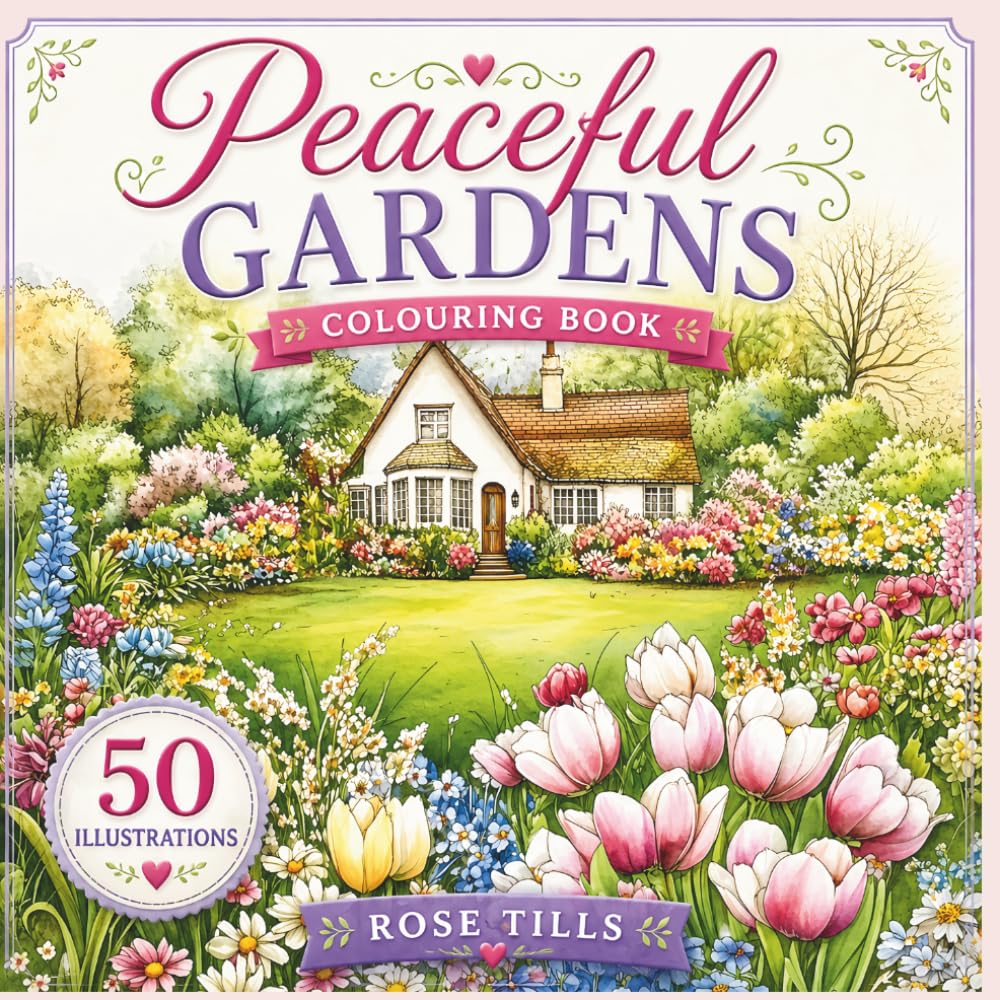 Peaceful Gardens Colouring Book: Pretty flowers, lush lawns, country cottages and many more peaceful scenes to colour